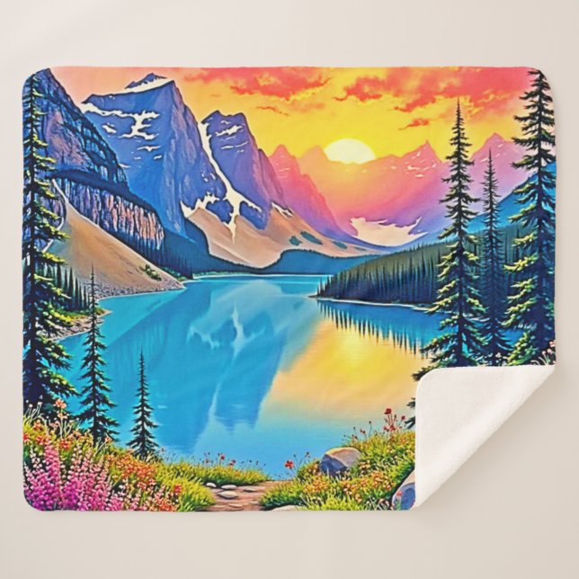 Manta Sherpa Sunset Mountain Lake Majesty Art (Anverso (horizontal))