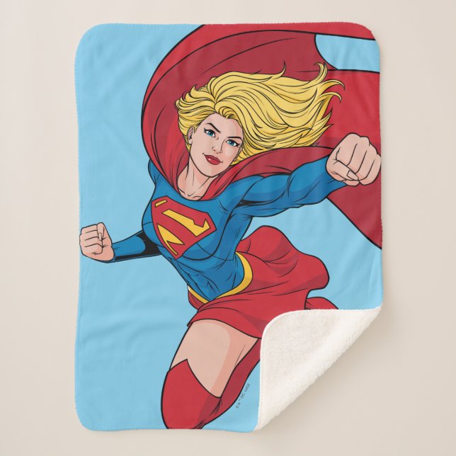 Manta Sherpa Supergirl Volando hacia arriba Ilustracion (Anverso)