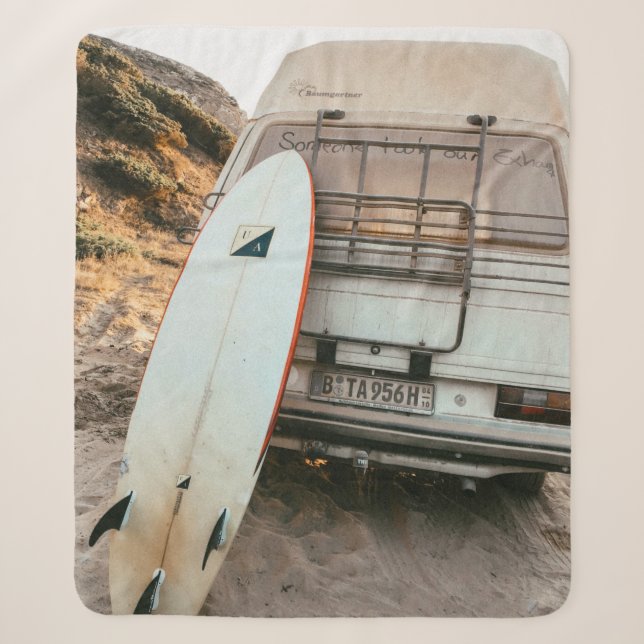 Manta Sherpa Surfboard blanco y negro (Anverso)
