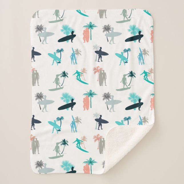 Manta Sherpa Surfers and Palm Trees Pattern (Anverso)