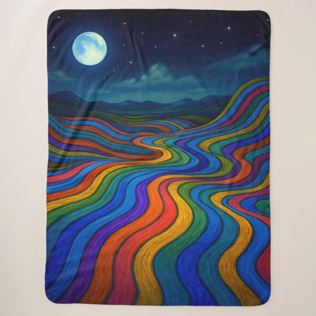 Manta Sherpa Surreal Dreamscape Moonlight Rainbow Land (Anverso)