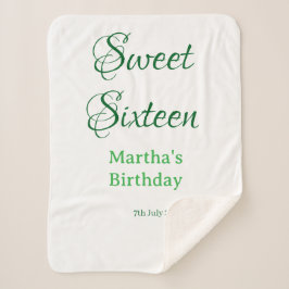 Manta Sherpa Sweet Sixteen green name date calligraphy boho ret