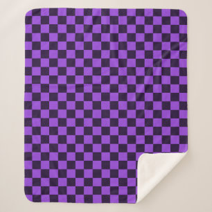 Manta Sherpa Tablero de ajedrez morado y lavanda llamativo