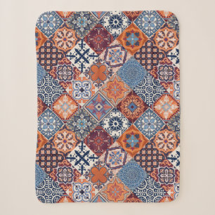 Manta Sherpa Talavera Baldosas Cielo Naranja Azul Marino Rojo B