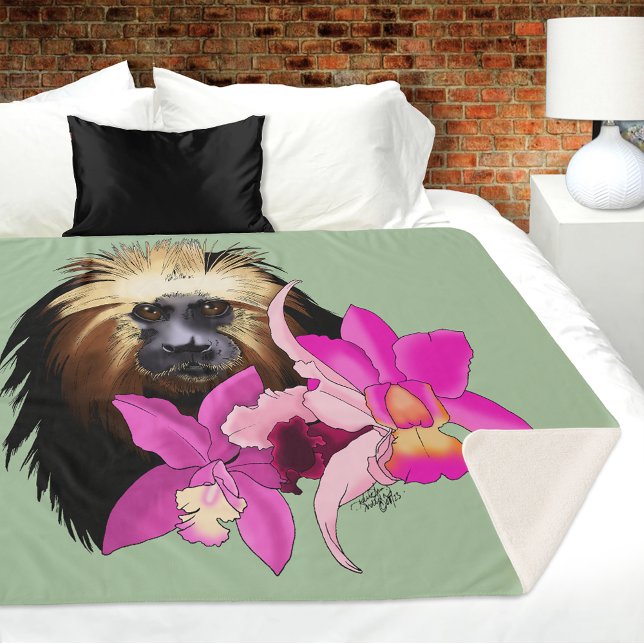 Manta Sherpa Tamarino León Dorado de Cabeza Floral Sage Mono (Subido por el creador)