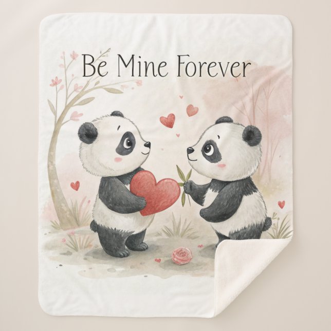Manta Sherpa Tarjeta Panda romántica (Anverso)