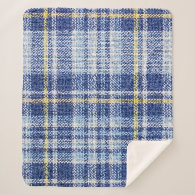 Manta Sherpa Tartán amarillo azul: Plata de moda (Anverso)
