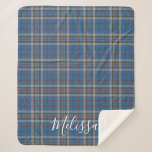 Manta Sherpa Tartan Clan Thompson Plaid Blue Gray Check Persona
