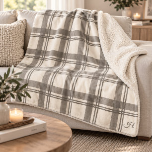 Manta Sherpa Tartan Cuadros Beige Crema Monogramado