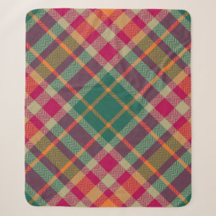 Manta Sherpa Tartan Escocés Verde Rojo Amarillo Cuadros