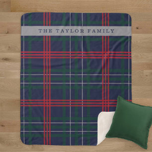 Manta Sherpa Tartan Plaid Rojo Verde Marina Apellido de Familia