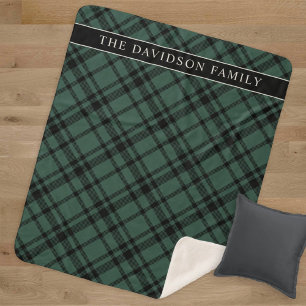 Manta Sherpa Tartan Plaid Verde Cazador Nombre de Familia