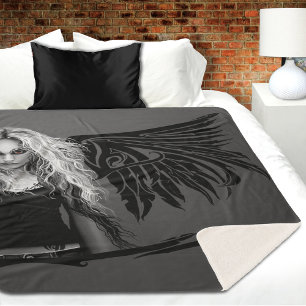 Manta Sherpa Tatuaje Tribal Negro Edgy Ángel Caído Ojos Rojos G