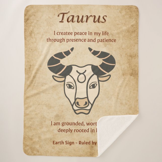 Manta Sherpa Taurus Zodiac Design with Earthy Affirmations  (Anverso)
