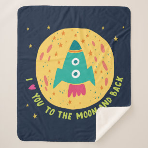 Manta Sherpa Te amo a la luna y al Rocketship trasero