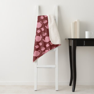 Manta Sherpa Té de Punto de Polka Rosa en Borgoña