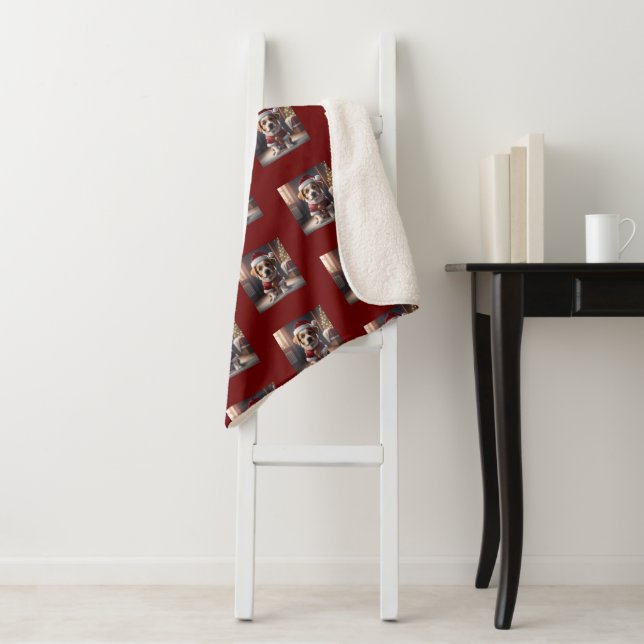 Manta Sherpa Te deseamos una feliz navidad con santa linda perr (In situ)