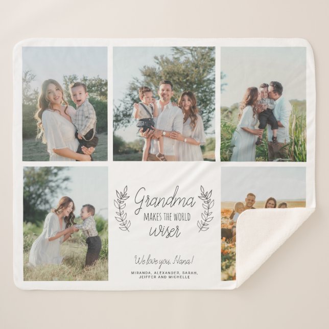Manta Sherpa Te queremos abuela 5 collage de fotos personalizad (Anverso (horizontal))