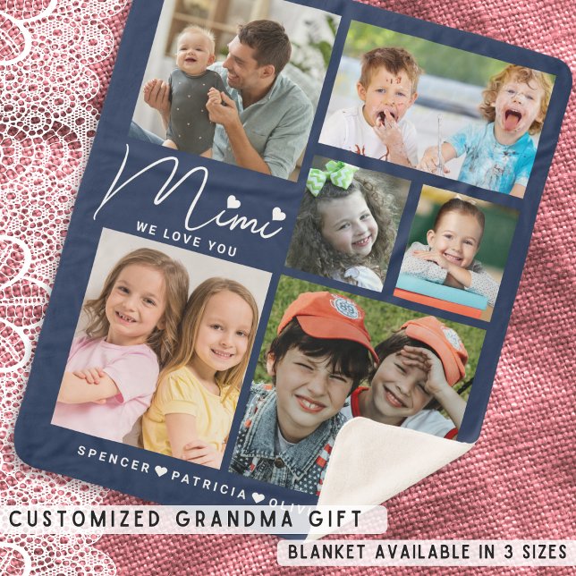 Manta Sherpa Te Queremos Mimi Abuelos Nombres 6 Collages de fot (We Love You Mimi Grandkids Names 6 Photo Collage Sherpa Blanket)