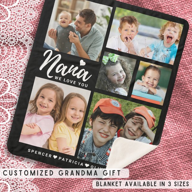 Manta Sherpa Te Queremos Nana Abuelos Nombres 6 Collages de fot (We Love You Nana Grandkids Names 6 Photo Collage Sherpa Blanket)