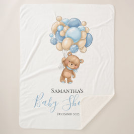Manta Sherpa Teddy Bear Balloon Blue Sherpa Blanket