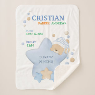Manta Sherpa Teddy Bear Bear Bebé Nacimiento Estrellas