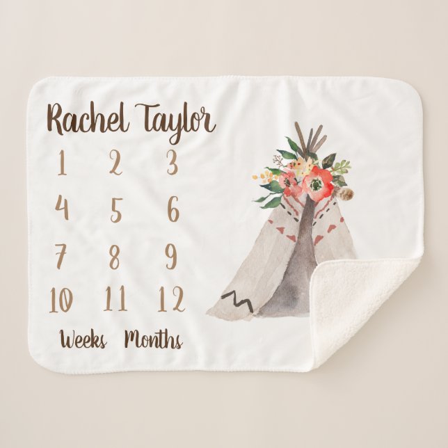 Manta Sherpa Teepee Boho Monthly Milestone Sherpa Blanket (Anverso (horizontal))