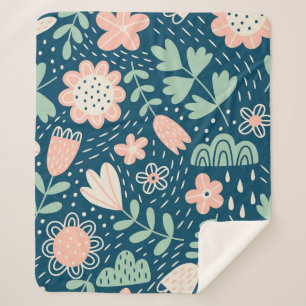 Manta Sherpa Tejidos estilizados florales a mano. Patrón de foc