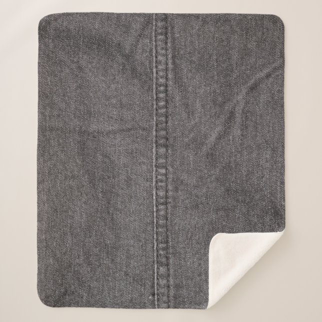 Manta Sherpa Tela de denim negro, textura de moda. (Anverso)