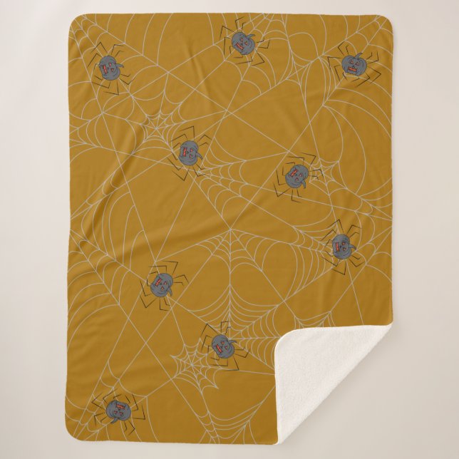 Manta Sherpa telaraña y calabazas de Halloween (Anverso)
