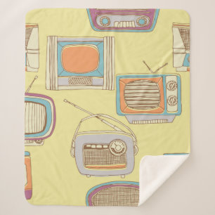Manta Sherpa televisión y radio retro. patrón transparente