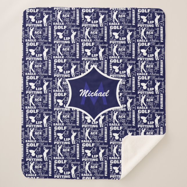 Manta Sherpa Tema del jugador de golf Guay Monogrammed (Anverso)