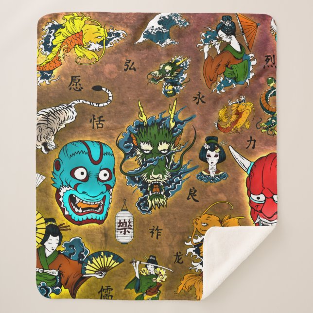 Manta Sherpa Tema japonés (Anverso)