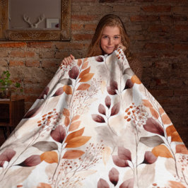 Manta Sherpa Terracota y hojas de otoño de Borgoña | Boho Autum