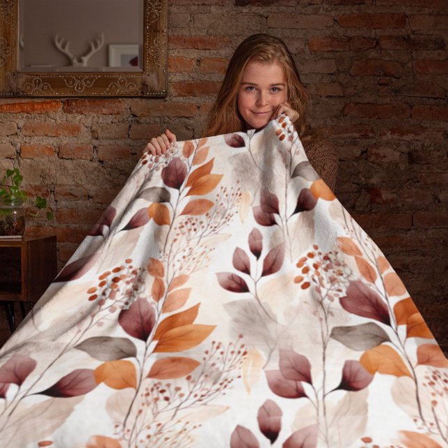 Manta Sherpa Terracota y hojas de otoño de Borgoña | Boho Autum (Subido por el creador)