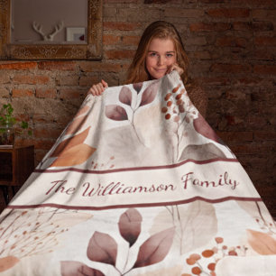 Manta Sherpa Terracota y hojas de otoño de Borgoña Boho Autum