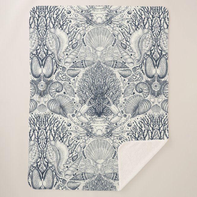 Manta Sherpa Tesoros de playa, conchas marinas, cangrejos, cora (Anverso)