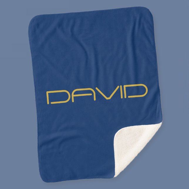 Manta Sherpa Texto de estilo editable | Azul marino y oro (Subido por el creador)