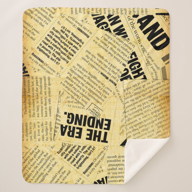 Manta Sherpa Texto de periódico con papel antiguo (Anverso)