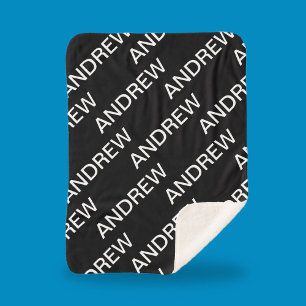 Manta Sherpa Texto personalizable Negro y blanco moderno y ne