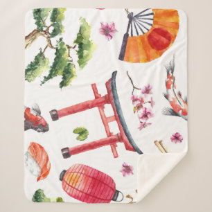 Manta Sherpa Textura de color marrón de los elementos japoneses