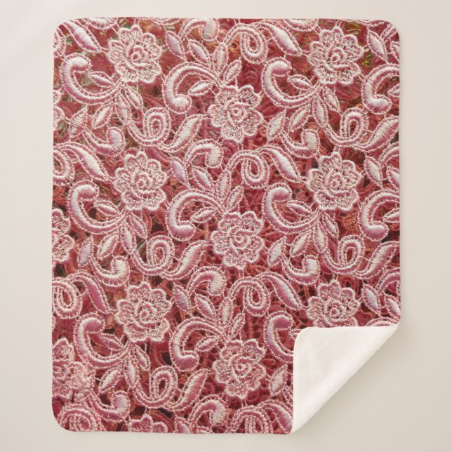 Manta Sherpa Textura de encaje fino rosa con un hermoso vin sin (Anverso)