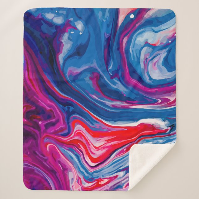Manta Sherpa Textura de mármol azul rojo (Anverso)