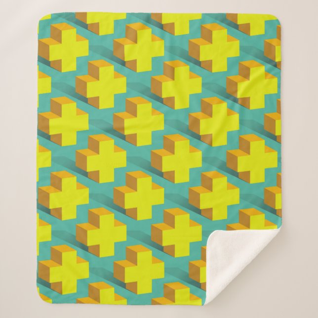 Manta Sherpa Textura geométrica abstracta de las cruces amarill (Anverso)