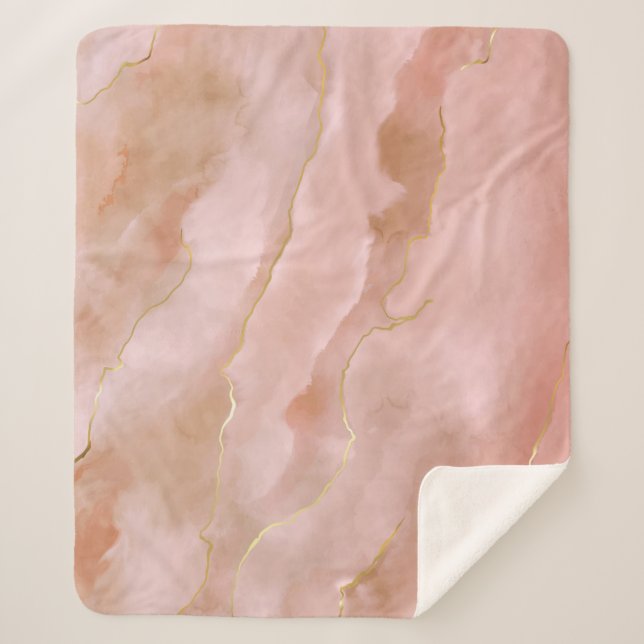 Manta Sherpa Textura rosa de oro de mármol líquido (Anverso)