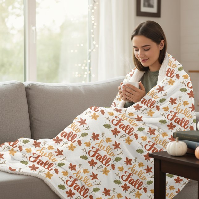 Manta Sherpa Throw Blanket with Hello Fall Pattern and Autumn (Subido por el creador)