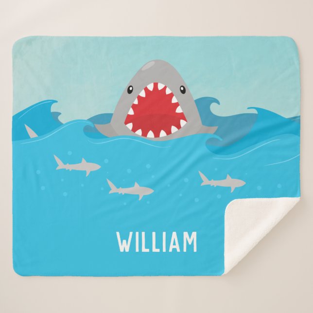Manta Sherpa Tiburón blanco en el agua | Niño (Anverso (horizontal))