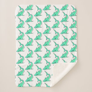 Manta Sherpa tiburón sonriente de dibujos animados azul verde m