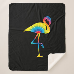 Manta Sherpa Tie Dye Flamingo Rainbow Print Bird Animal Hippie