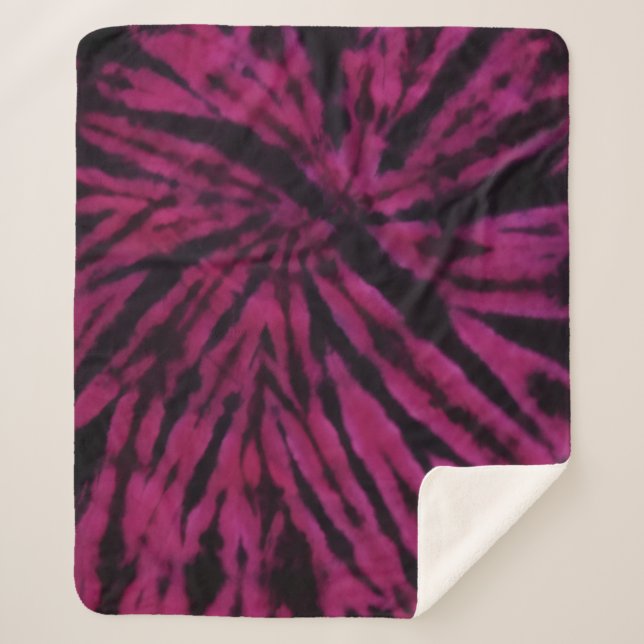 Manta Sherpa Tie-Dye Purple Pink Black Hippie Retro Pattern  (Anverso)